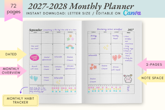 Download 2027-2028 Monthly Planner CANVA Template - Planner Collection