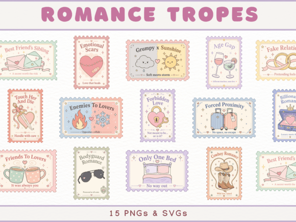 Download Romance Tropes Stamp Cliparts, Bookish - Romance Collection