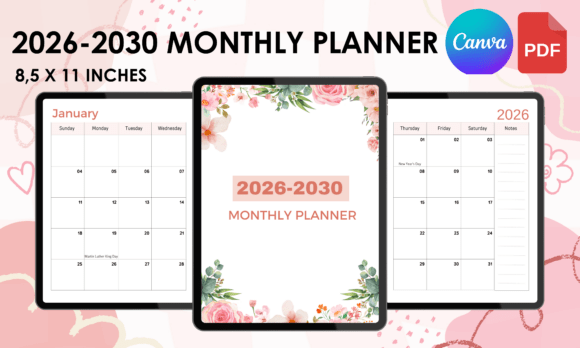 Download 2026-2030 Monthly Planner Canva Template - Planner Collection