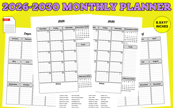 Download 2026-2030 Five Year Monthly Planner KDP - Planner Collection